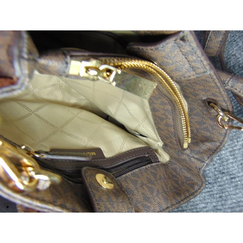 Michael Kors Mercer Small Satchel‎ Bag Brown Monogram Pebble Leather